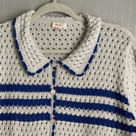 Peach Love Cream Blue Crochet Knit Cardigan Top Juniors XL Coastal Cottagecore - Picture 3 of 8